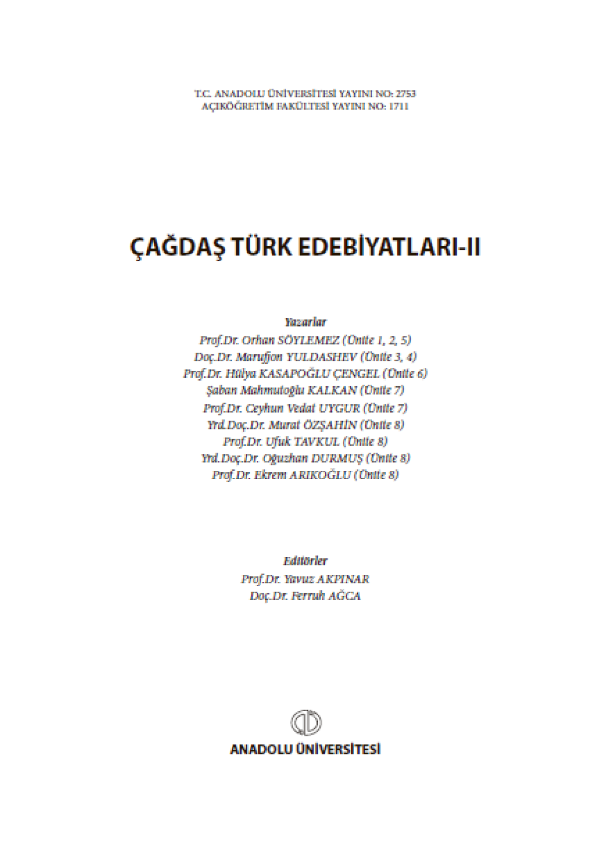 Çağdaş Türk Edebiyatları-II